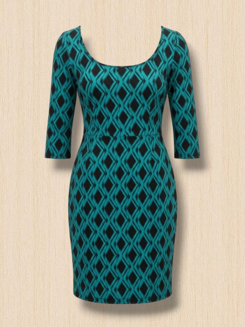 Due Time Tribal Diamond Knit Maternity Mini Dress Medium Green Black‎ Boho